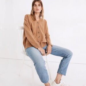 madewell  (re)sourced cashmere boxy ex-bf cardigan in honey chestnut, size xs